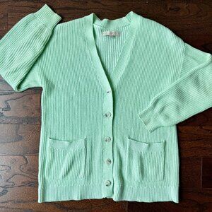 LOFT Mint Green Knit V Neck Pocket Cardigan Sweater Size M